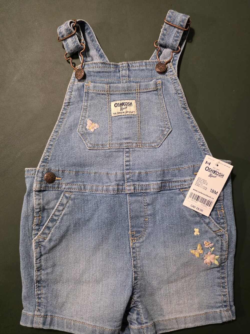 OshKosh B'gosh Light Blue Denim Short Overalls with Butterfly Embroidery